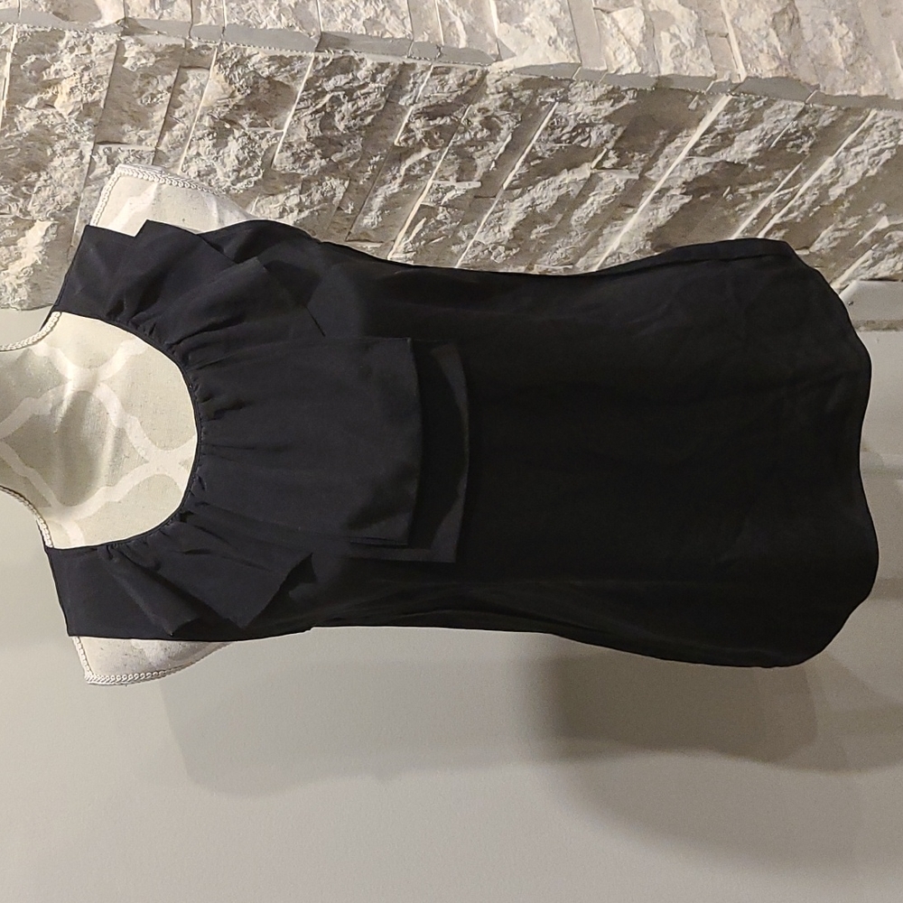Ted Baker 100% silk sleeveless top ruffle front full zip up back